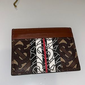 BURBERRY brown calf Leather KIER white TB Monogram Outline print card case NWT